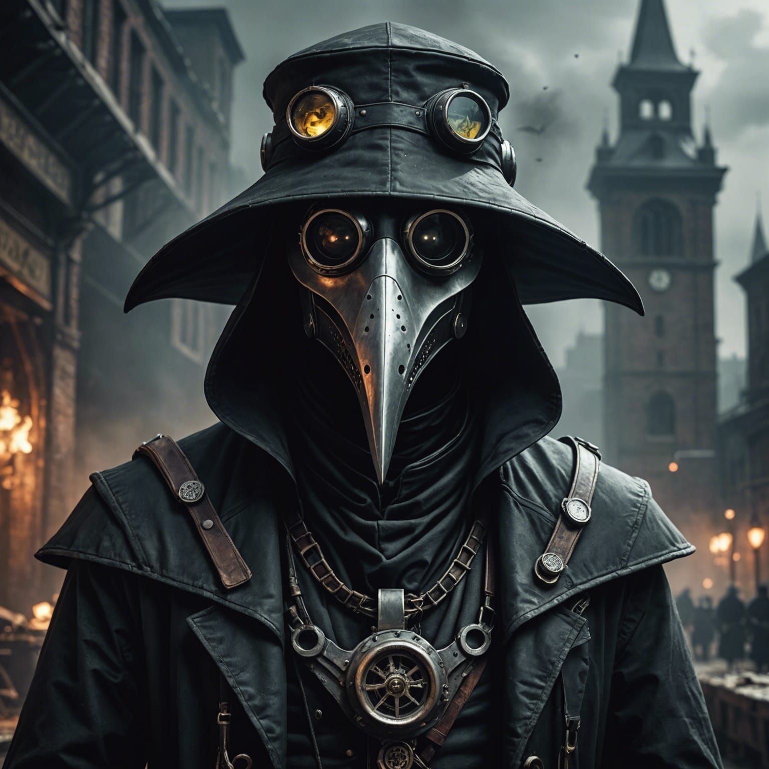 Sci-Fi Plague Doctor in Horror Art Style