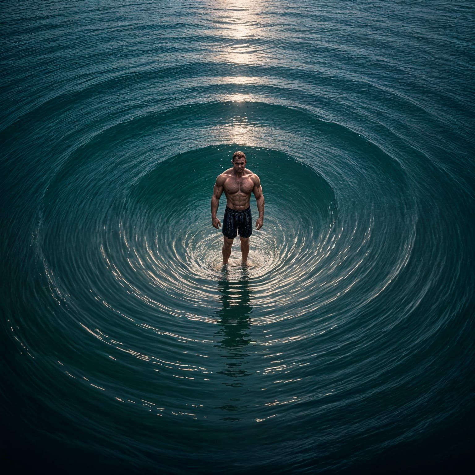 Hyperrealistic Water Vortex with Figure in Renaissance Style
