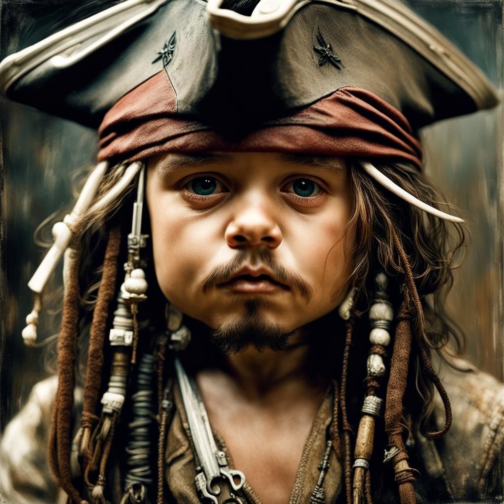 Baby Captain Jack Sparrow: Hyperrealistic Detailed Portrait