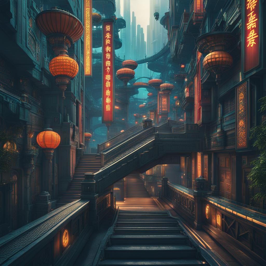 Oriental City: Retro-Futuristic Pop Art Tunnel