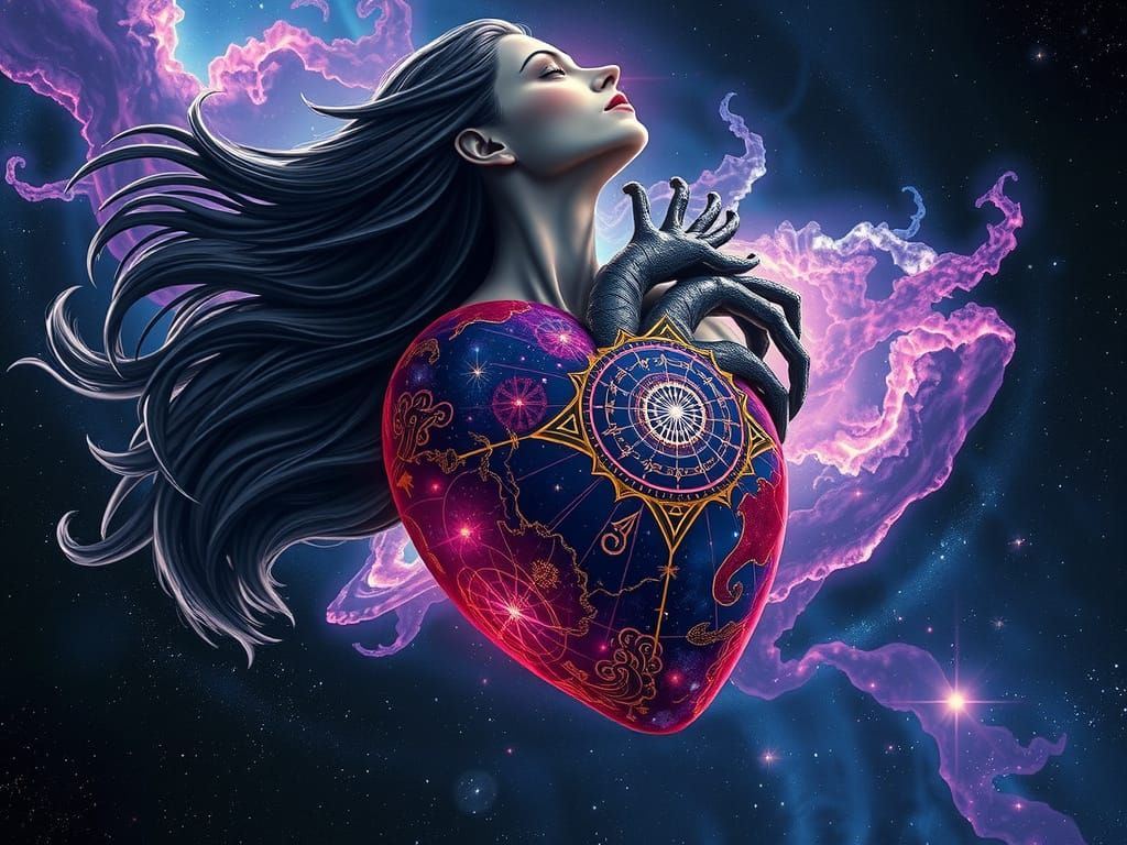 Cosmic Woman with Pulsating Heart in Galaxy Void