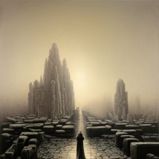 Gothic Model in Ancient Futuristic Limestone Cityscape