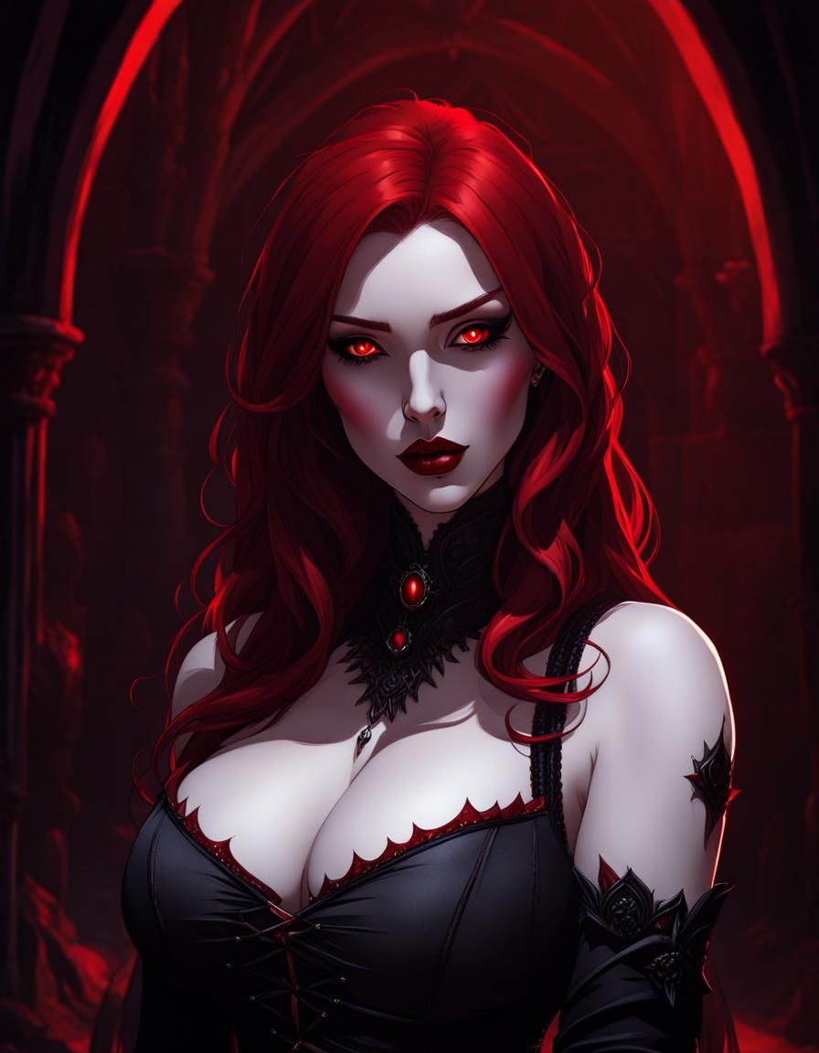 Redhead Vampire in Gothic Castle, Comic Art