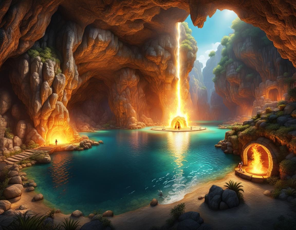 Underground cave with gateway to hell