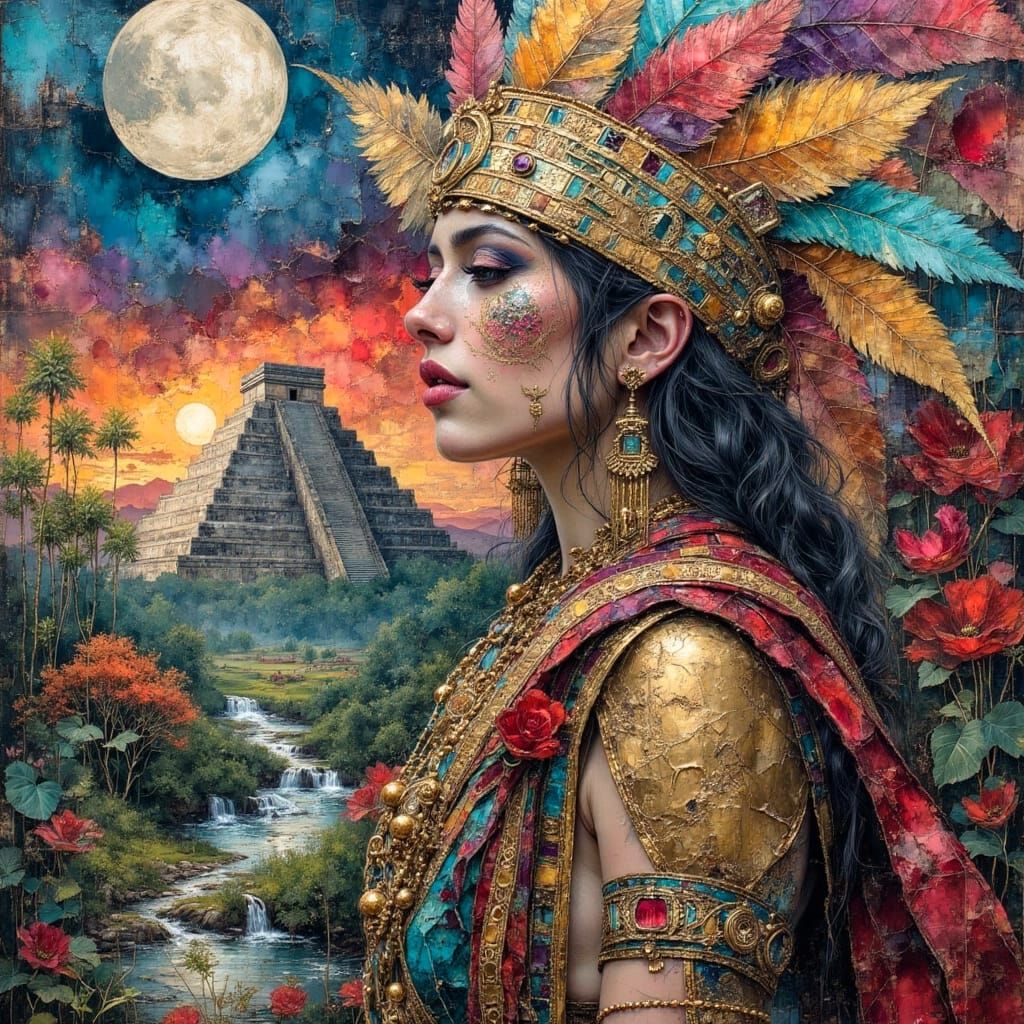 Mayan Warrior in Surreal Oil Painting