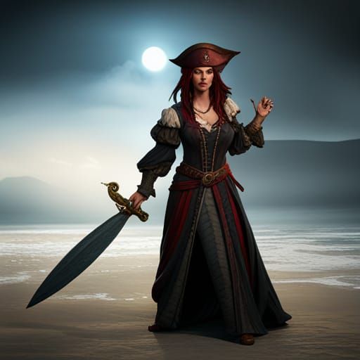 Pirate Queen with Cutlass: Detailed Matte Painting