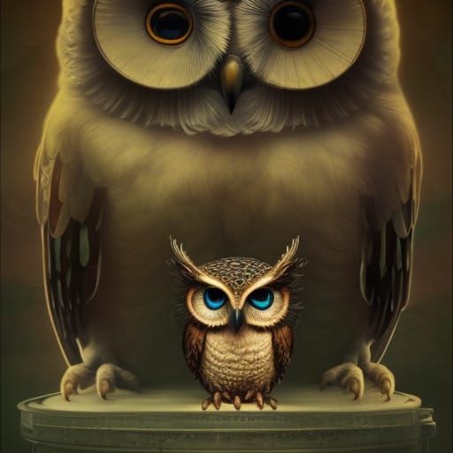 Photorealistic Ancient Owl God in Golden Age Style