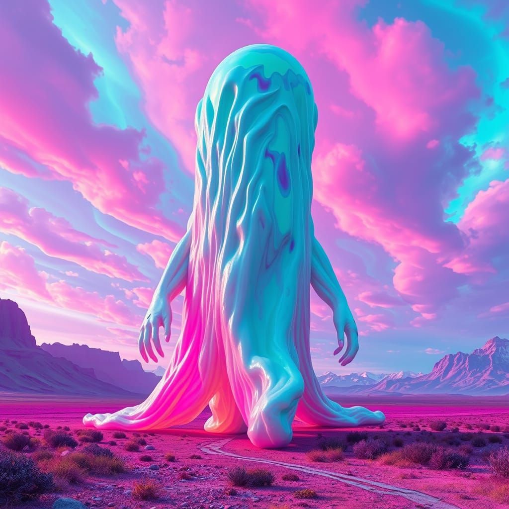Cathedral-Sized Slime Creature in Surreal Valley