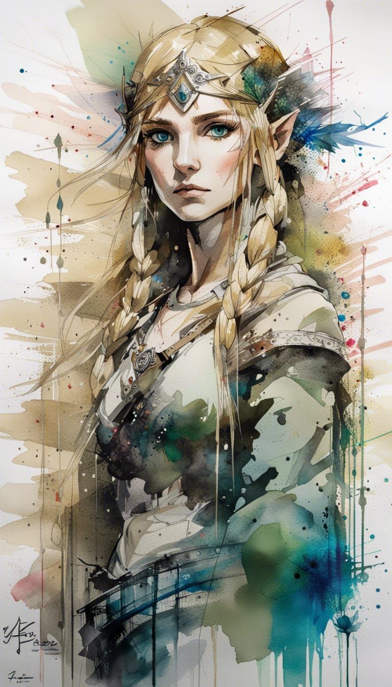 Princess Zelda: Detailed Watercolor Calligraphy Portrait