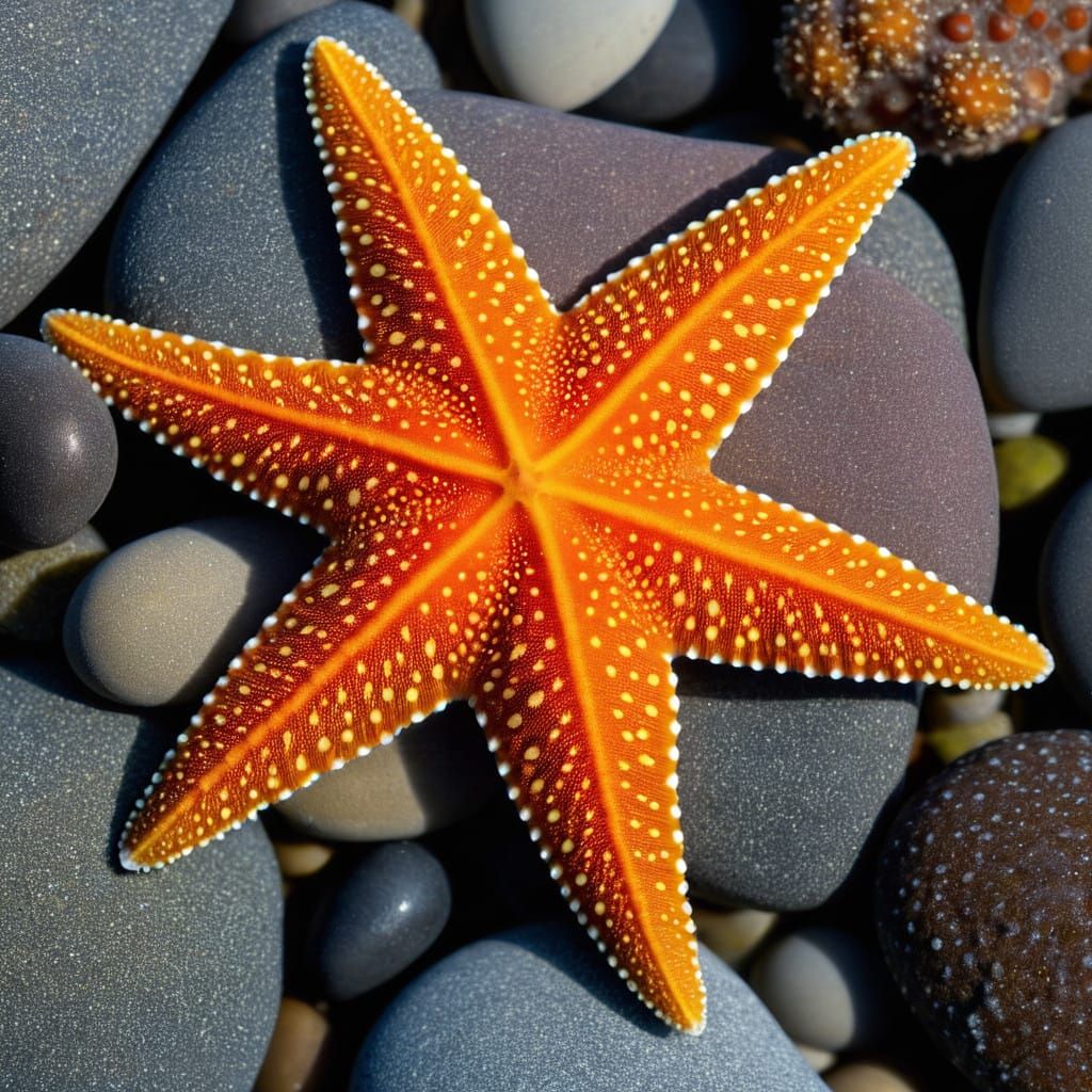 Vibrant Orange Sea Stars with Geometric Patterns