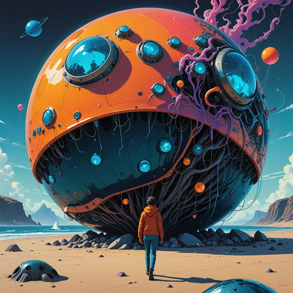 Ethereal Alien in Vibrant Nebula Landscape