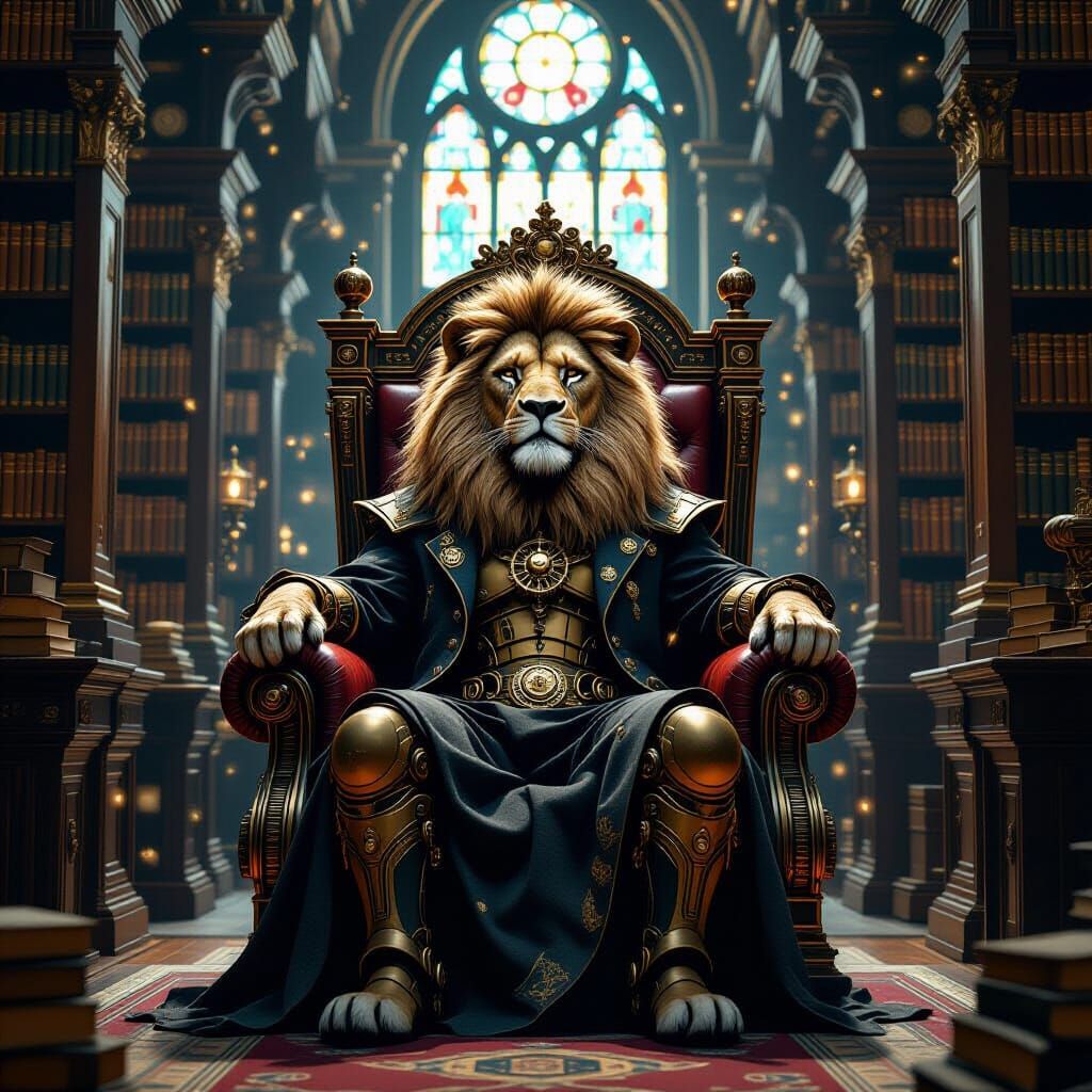 Steampunk Lion King in Grand Library