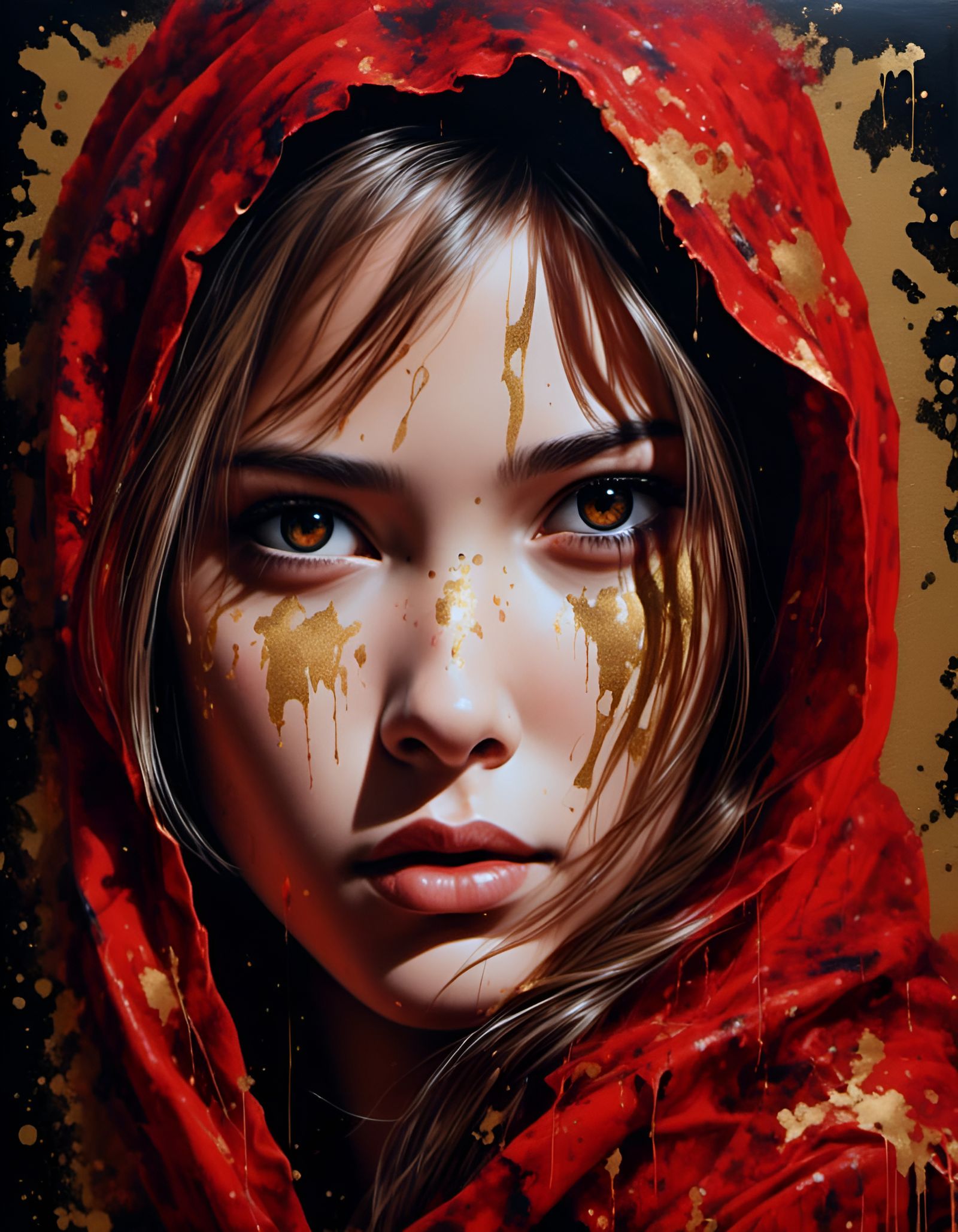 Gorgeous Girl with Red Scarf in Stencil Art Style