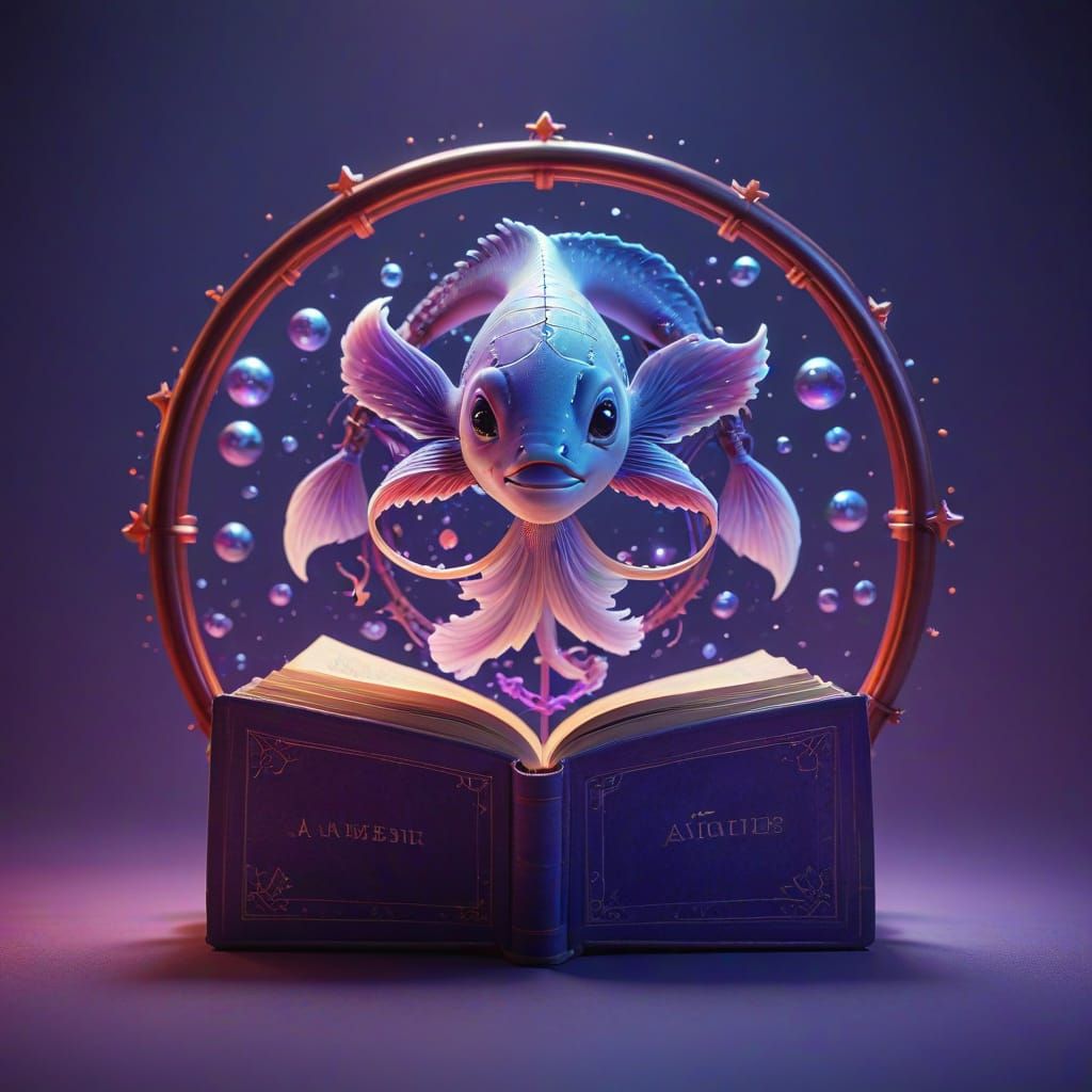 Dreamy Pisces Zodiac Character in Pastel Hues