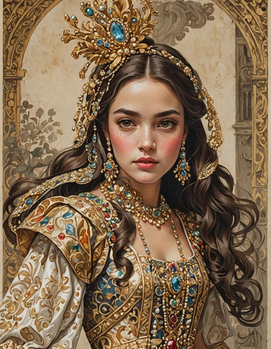 Noble Woman in Baroque Gown with Opulent Details