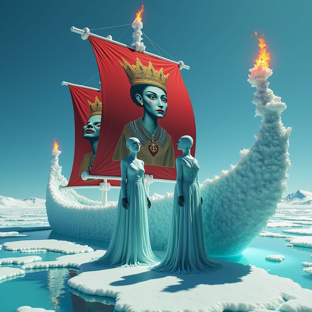 Icy Alien Ship with Queen of Hearts Sails