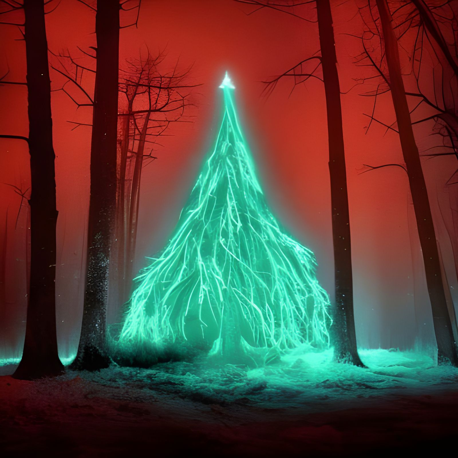 Haunted Christmas Tree in Ominous Winter Landscape