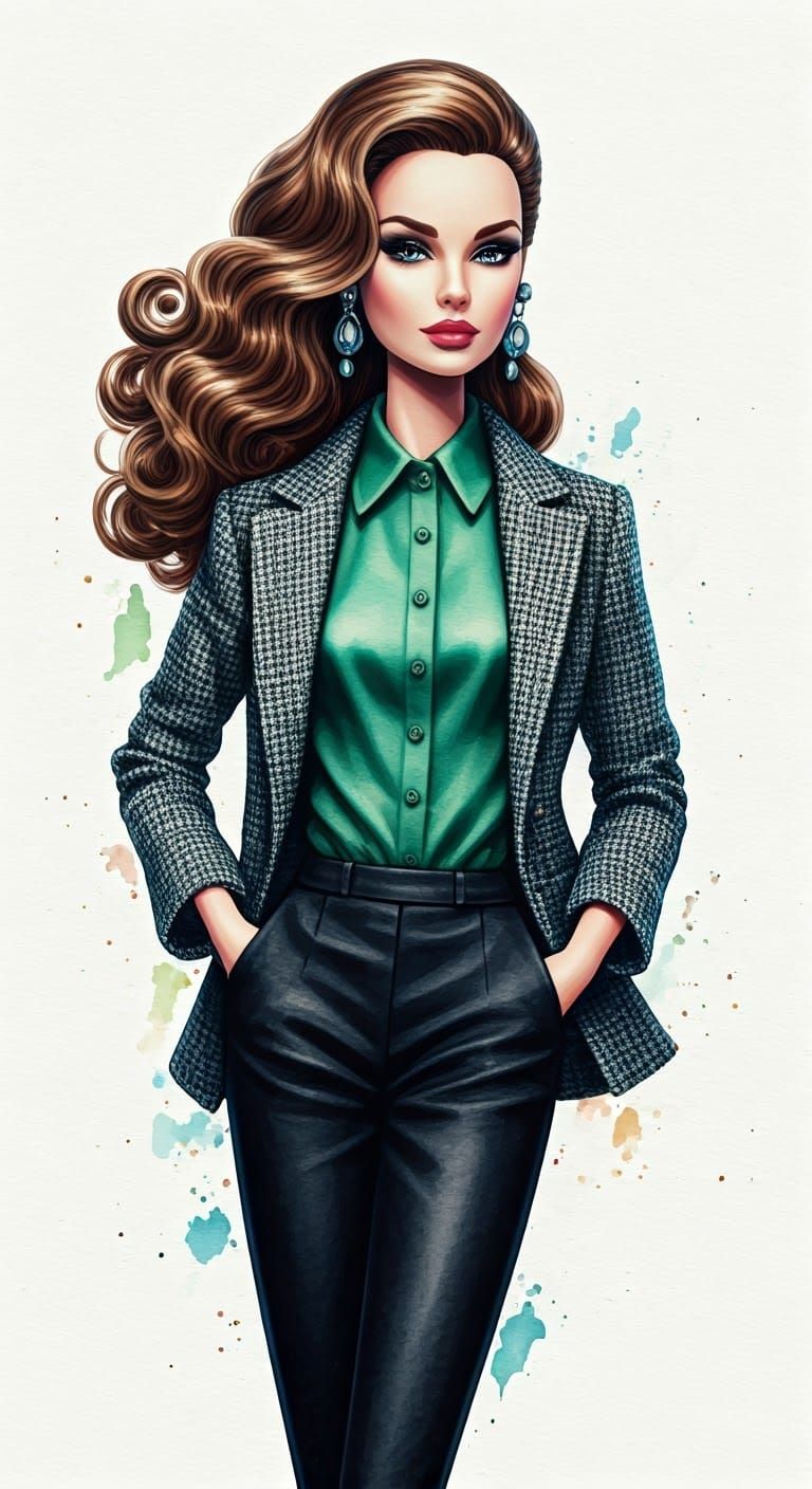 Stunning Watercolour Silhouette of a Fashionable Barbie