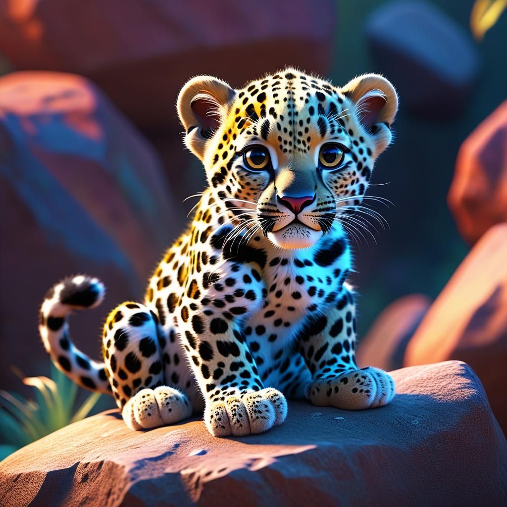 Adorable Leopard Cub in 3D Pixar-Inspired Style