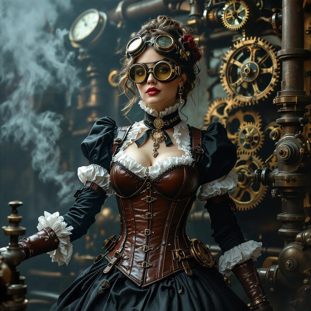 Steampunk Woman with Clockwork Gears and Corset