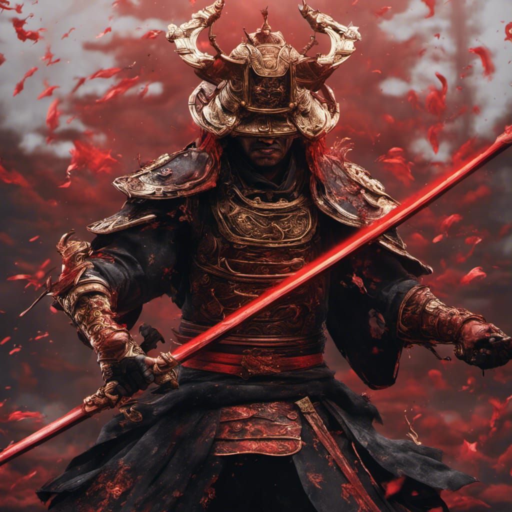 Samurai Suicide: Detailed Matte Painting in Red and Gold