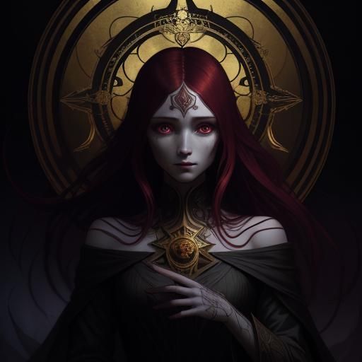 Red-Haired Woman Gazing into a Dark Mirror