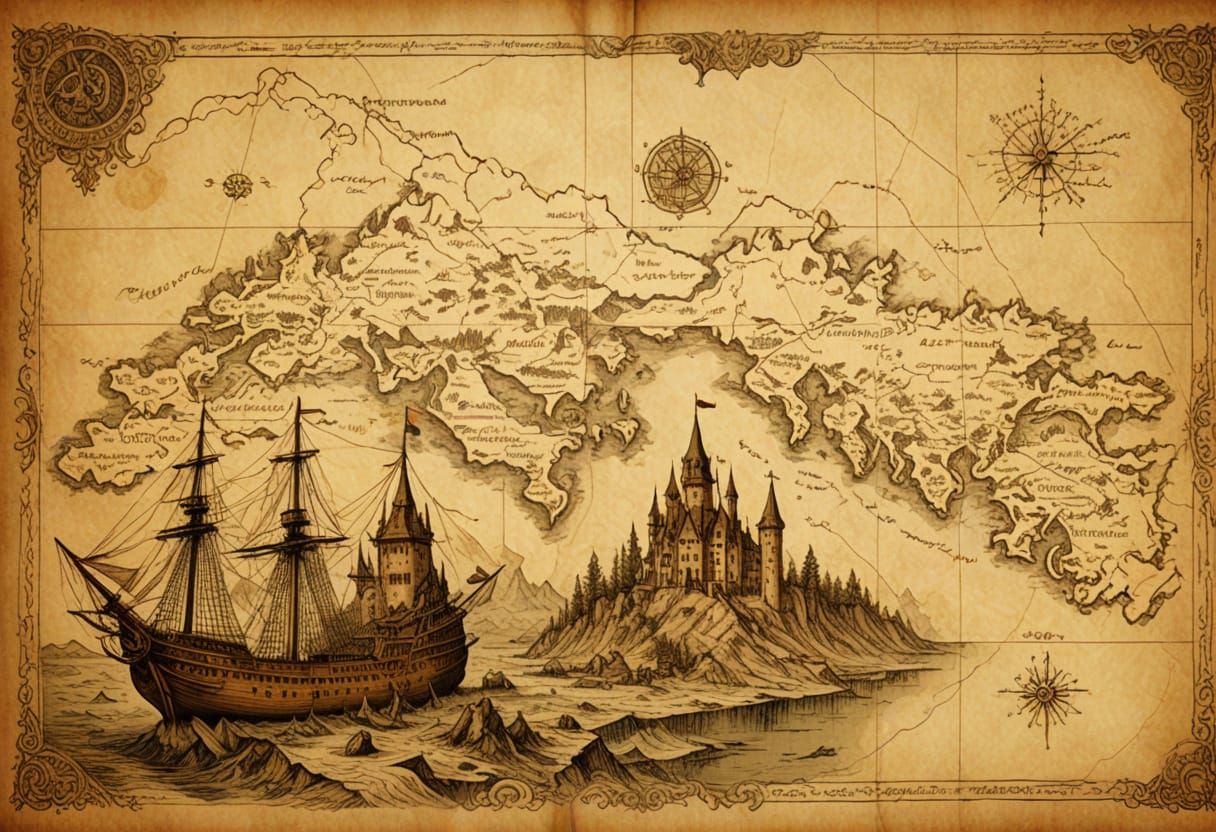 Medieval Fantasy World Unfolds in Ancient Parchment Style