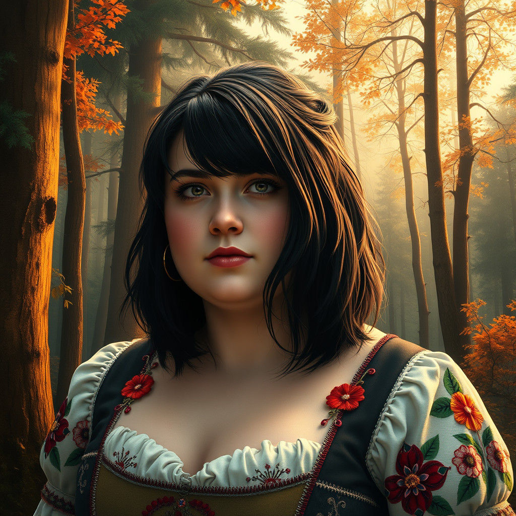 Woman in Dirndl in Mystical Bavarian Forest