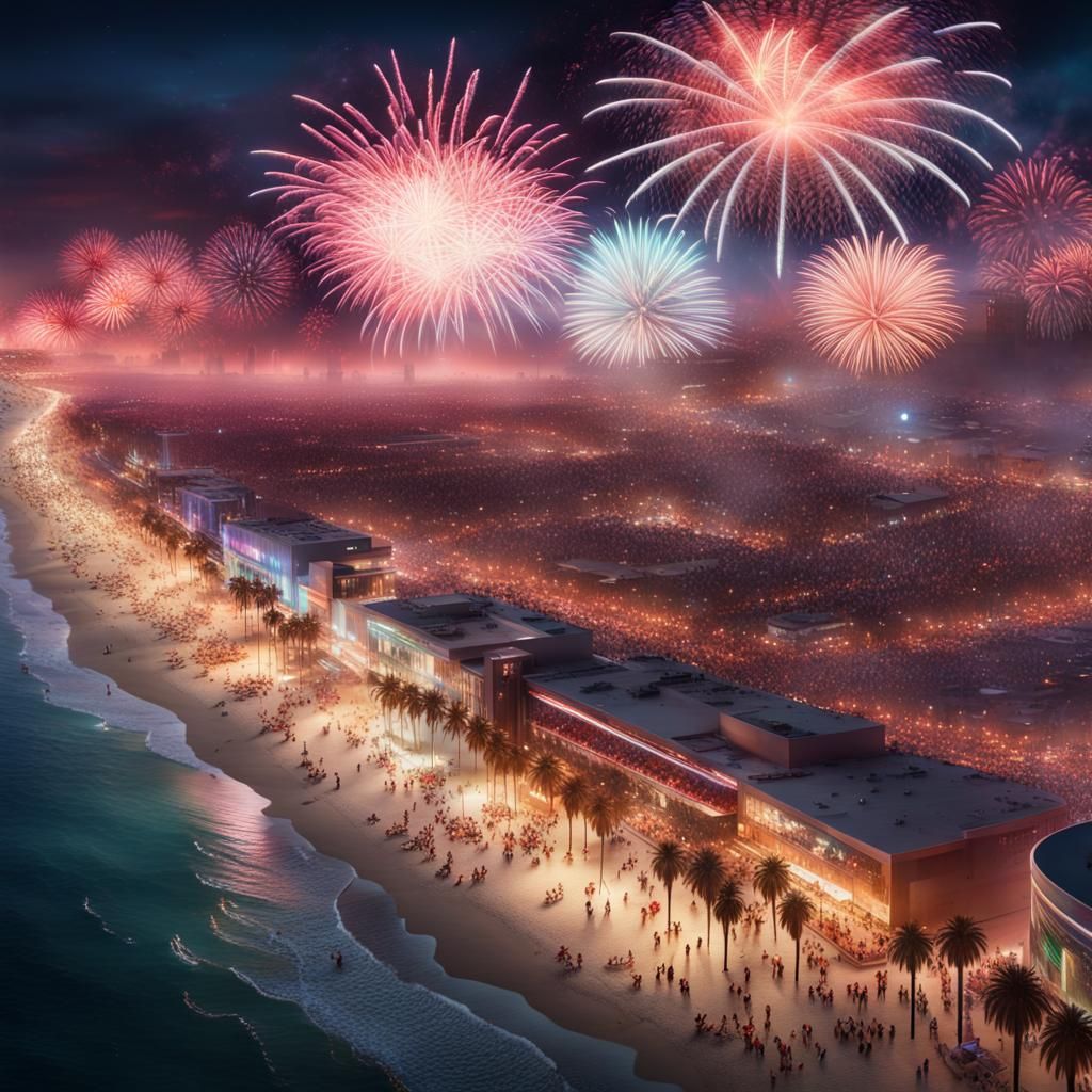 Futuristic Venice Beach New Year's Eve Fireworks Display