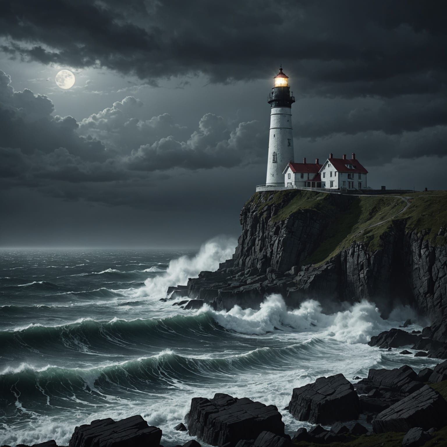 Lighthouse in Stormy Night: Digital Matte Painting
