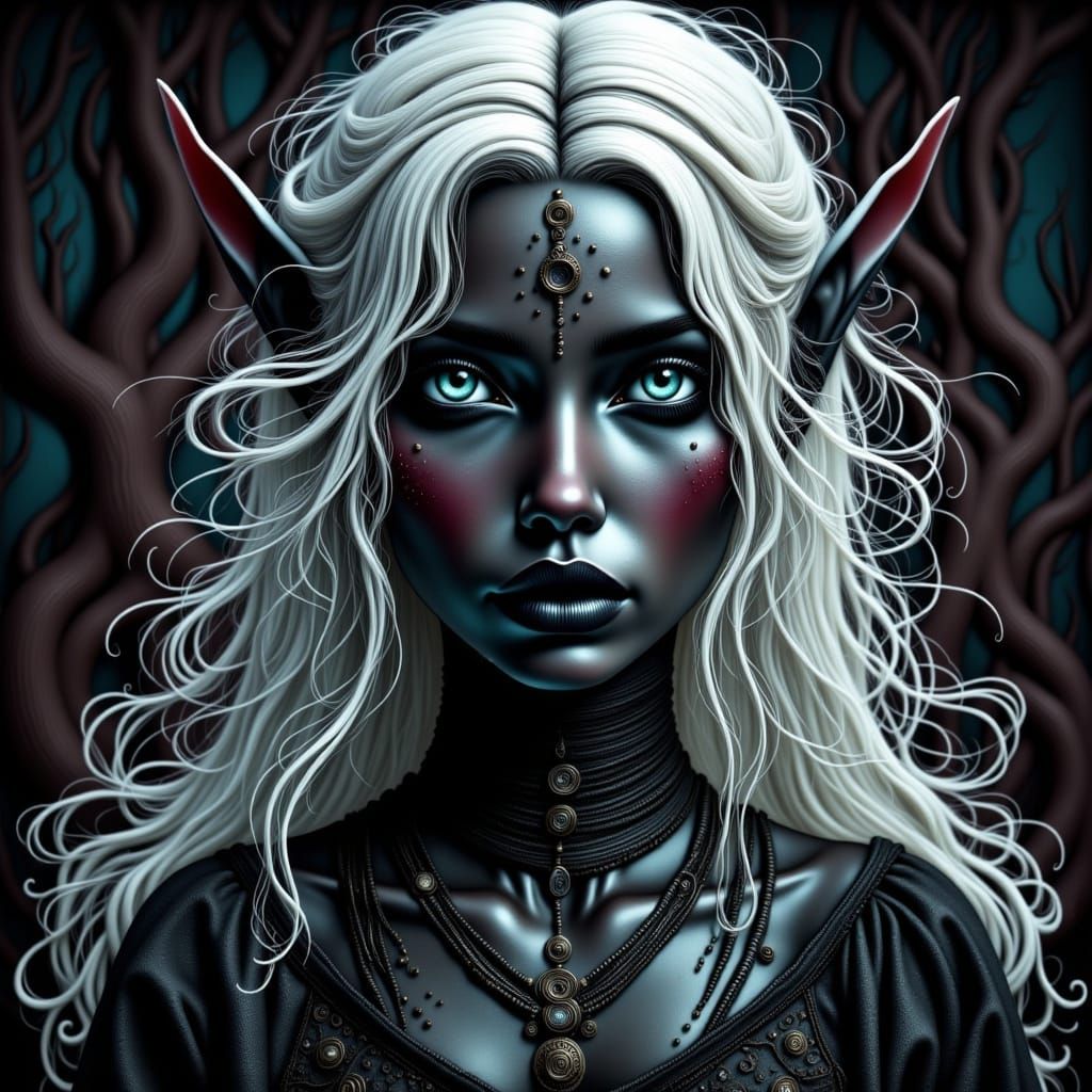 Drow Elf with White Hair and White Eyes
