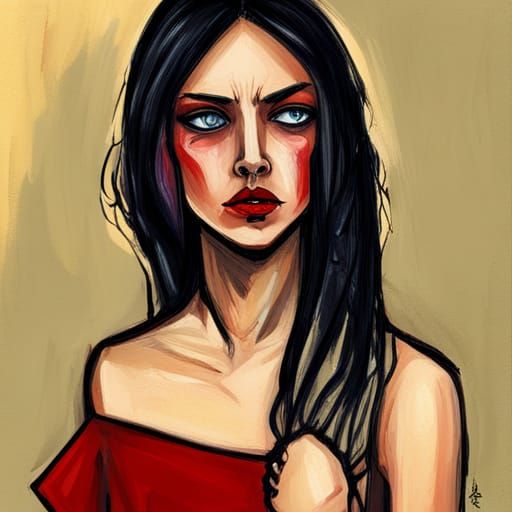 Sinister Woman with Raven in Dark Fantasy Art