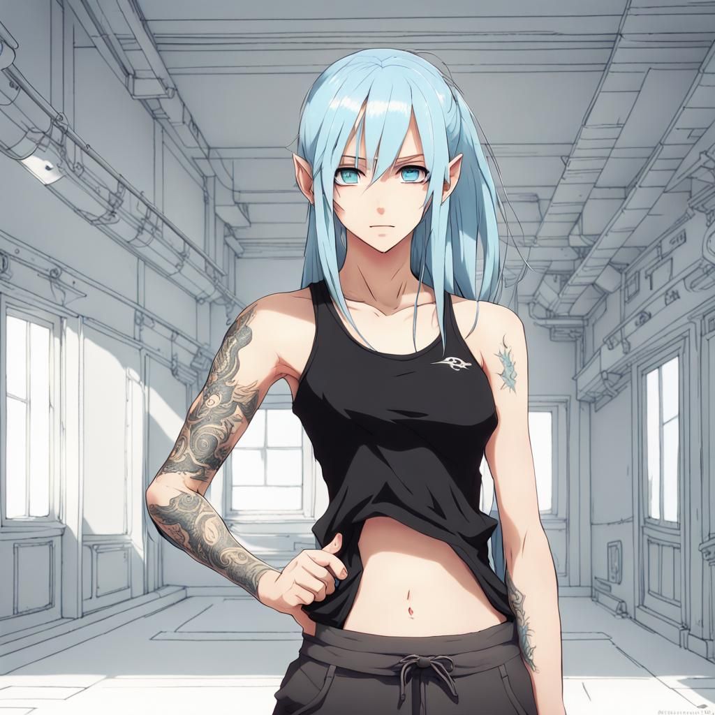 Anime Girl with Dragon Tattoo in Manga Style