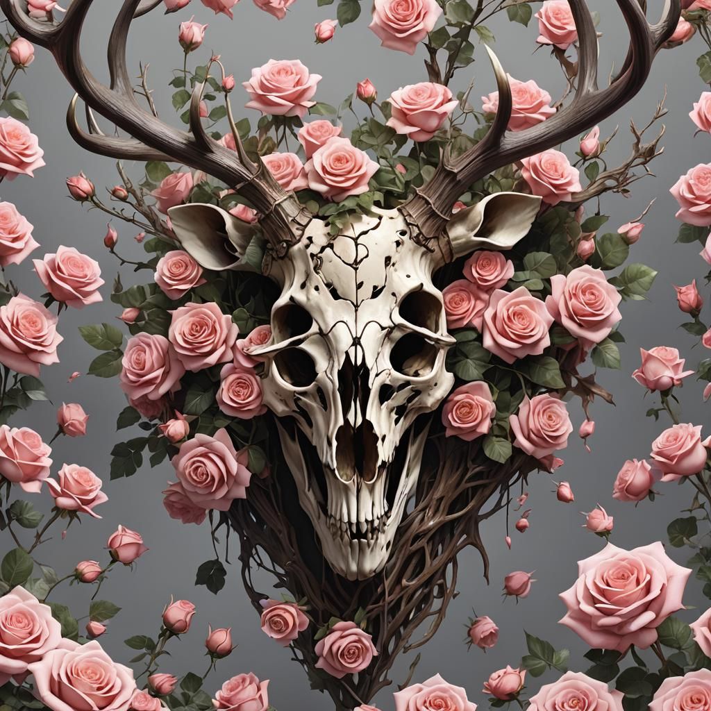 Deer Skull and Roses: 3D Anime Art