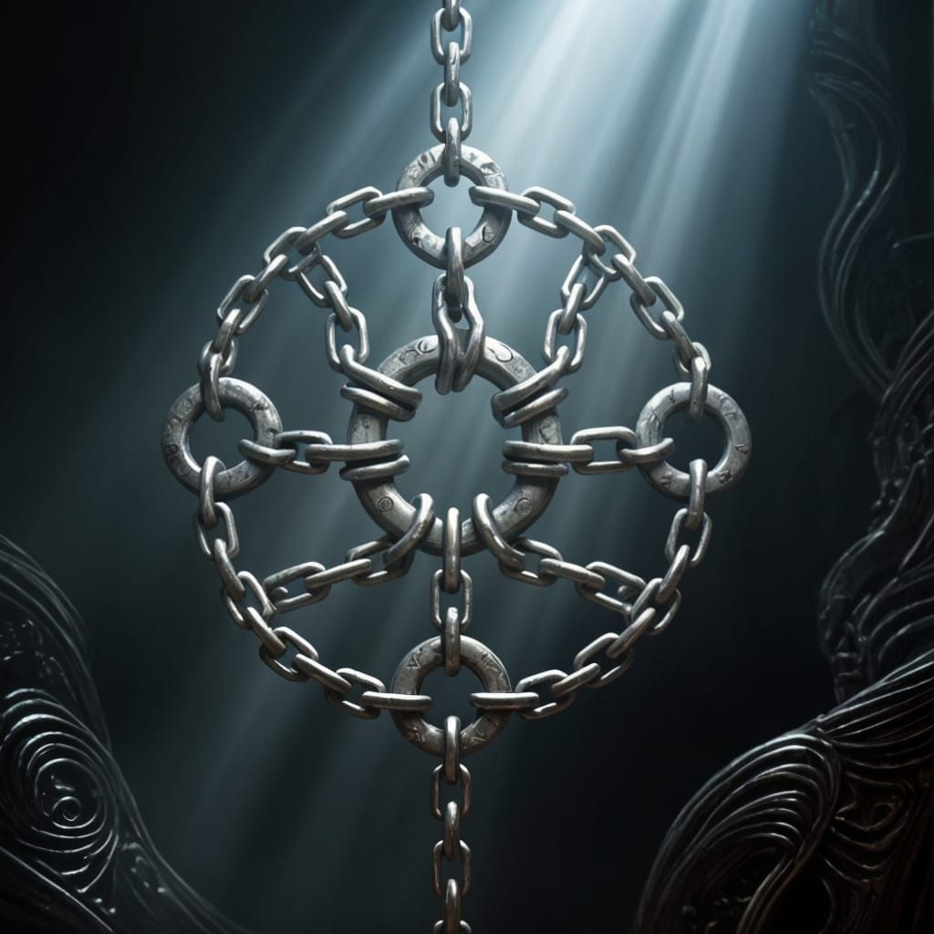 Ancient Silver Chains with Many Heads, Fantasy Art