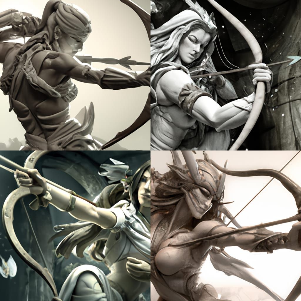 Huntress Statue Concept Art in Cel Shaded Style