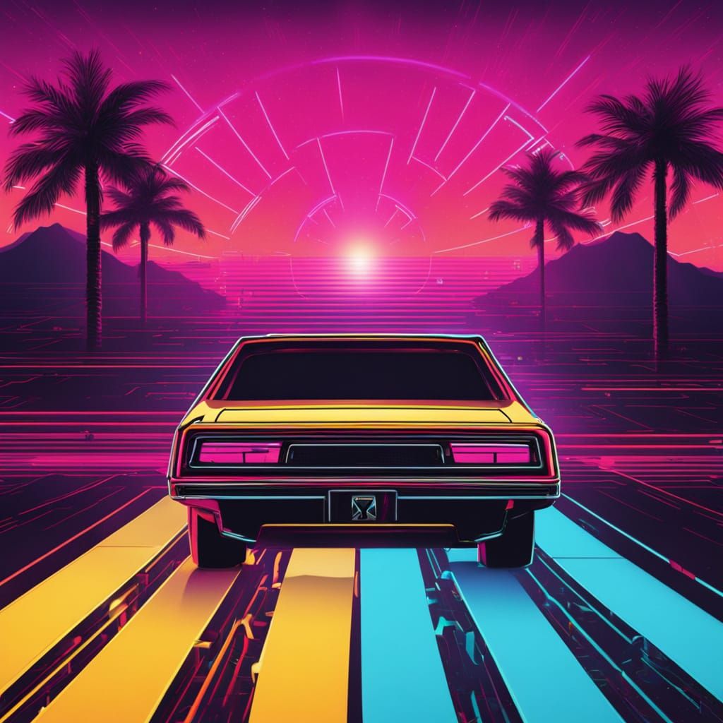 Electric Dreamscape: Neon-Lit Cityscape in Retro Synthwave S...
