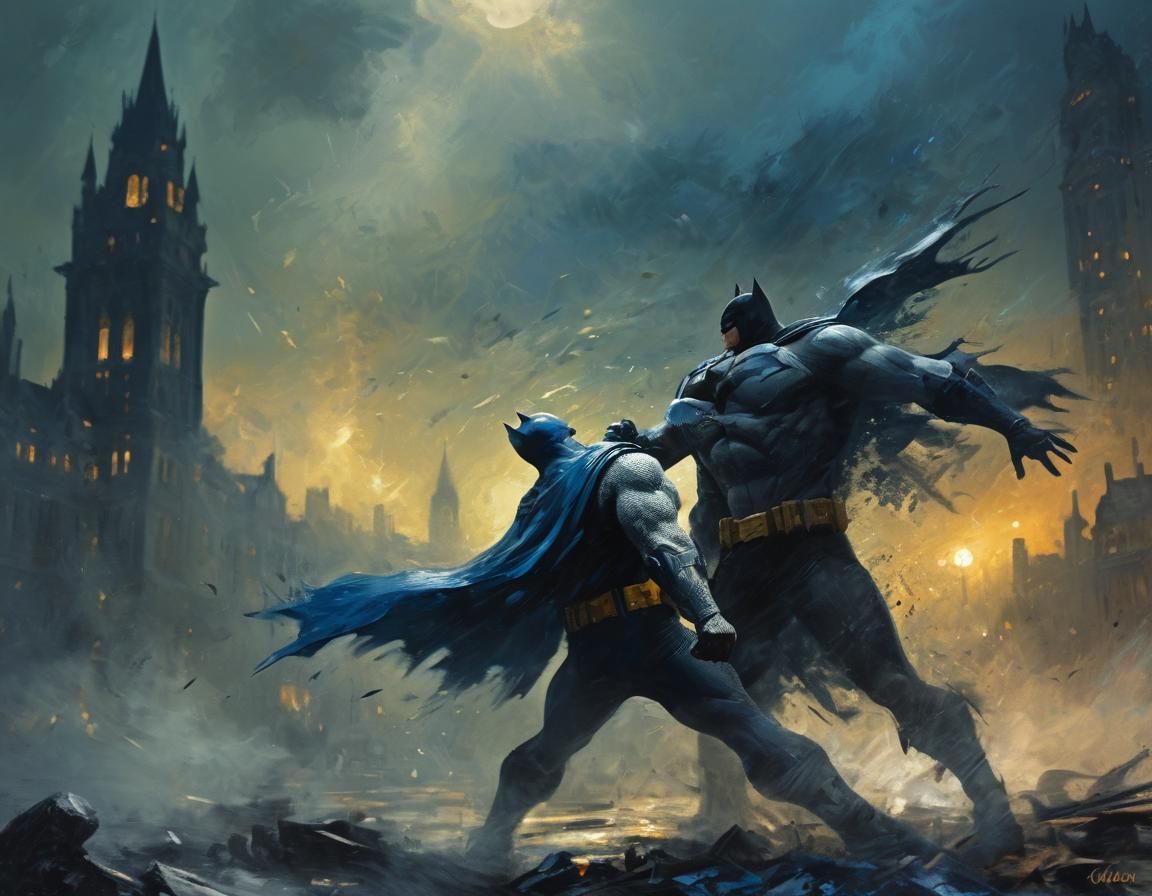 Superman vs Batman in Impressionist Style