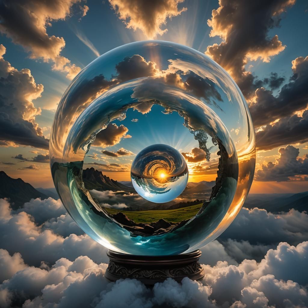 Mystical Crystal Ball Reflecting Dramatic Landscape