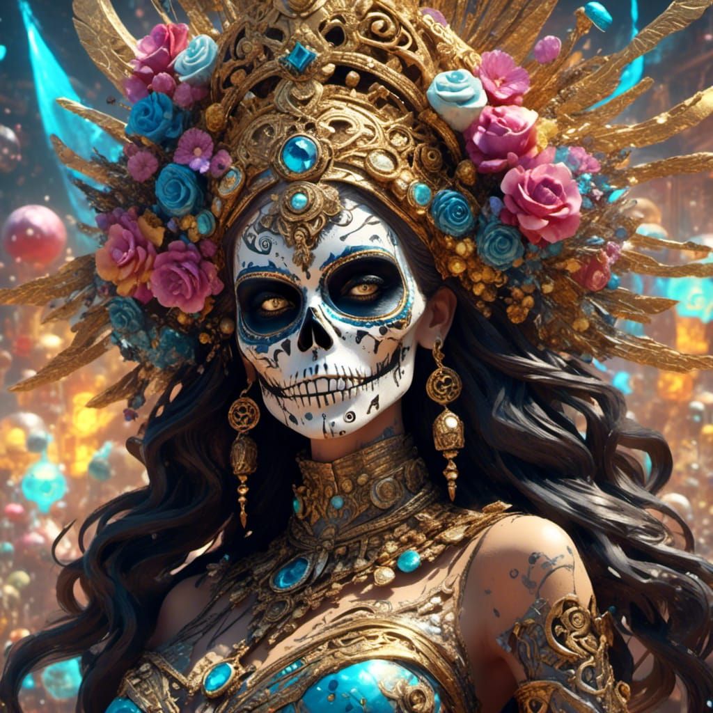 Sugar Skull Portrait in Splash Art Style