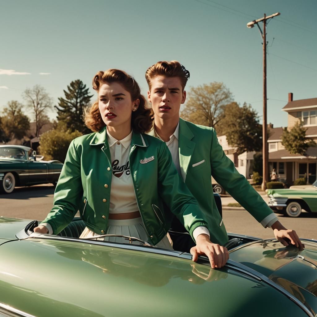 1950s Cadillac Ride: Teenage Romance in Golden Light
