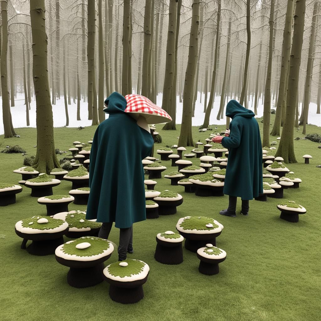 Tintling Mushrooms at Modern Art Museum in Neo Rauch Style