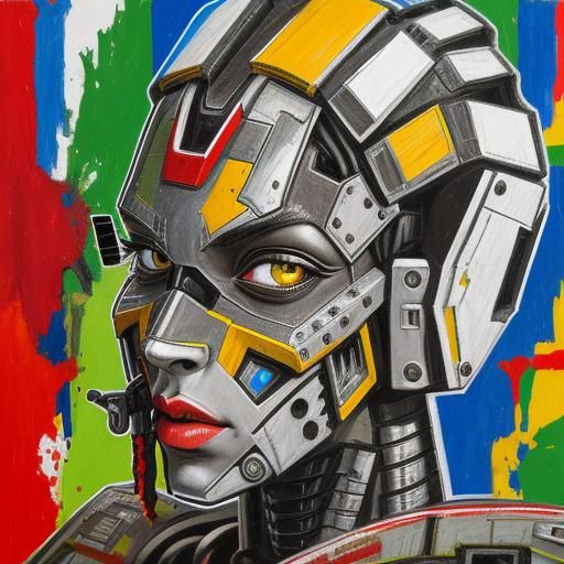 Scrap Robot Portrait in Mixed Media Collage