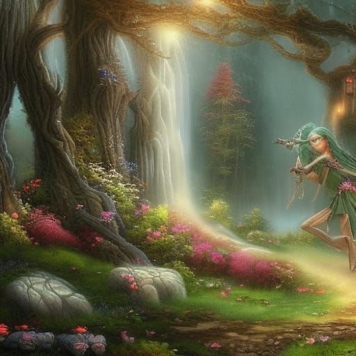 Ethereal Elf with Dreadlocks in Fantasy Landscape