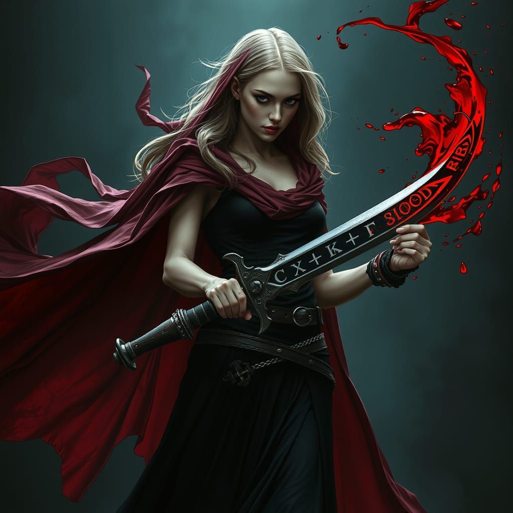 Blood Witch with Crimson Dagger in Dark Fantasy Style