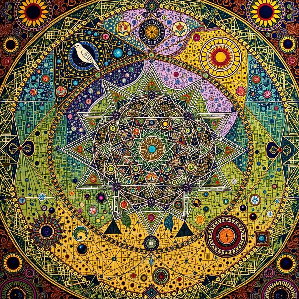 Psychedelic Sacred Geometry Utopia in Surreal Style