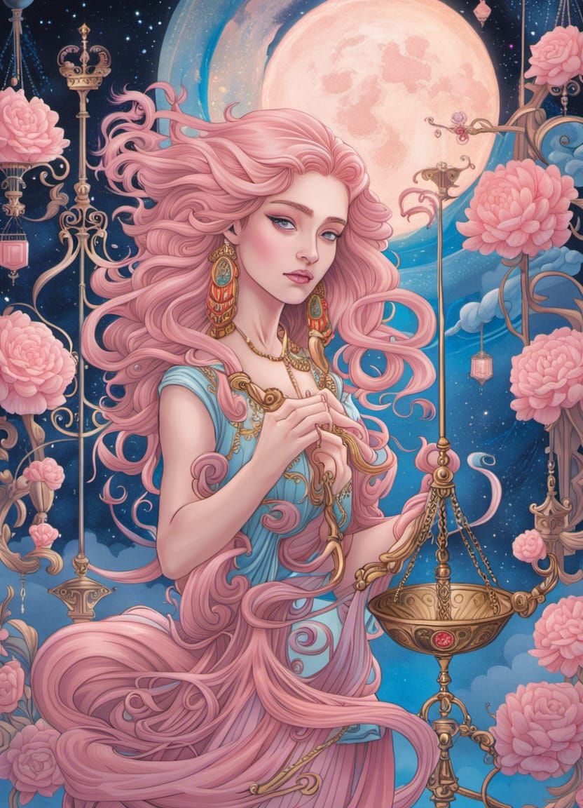 Libra Zodiac Woman in Polychromatic Digital Art