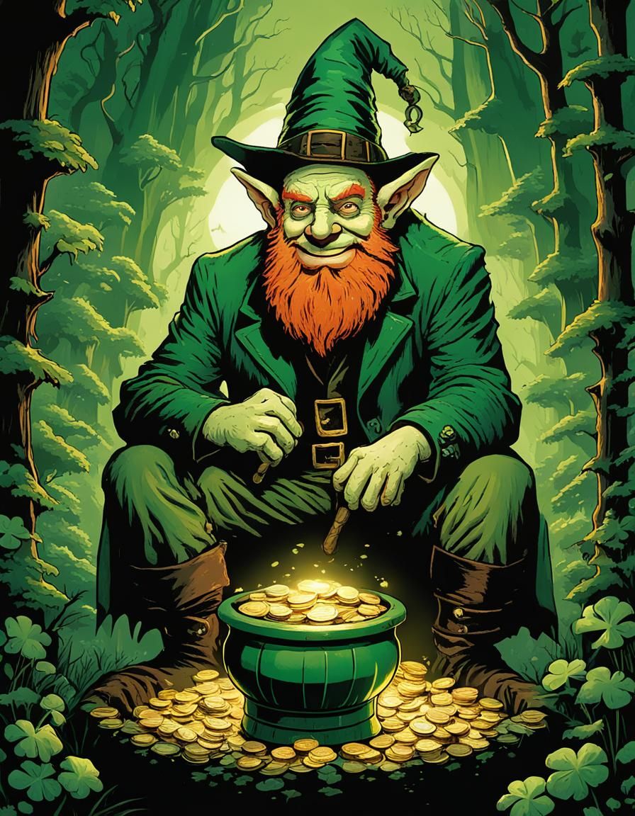 Evil Gnome with Pot of Gold: Dark Fantasy Illustration