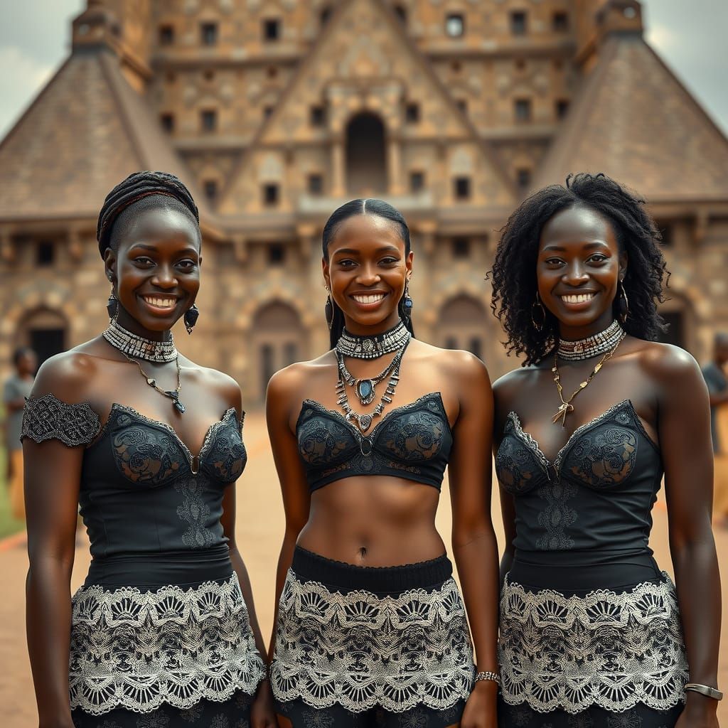 Gothic Benin Beauties in Royal Court: Photorealistic Image