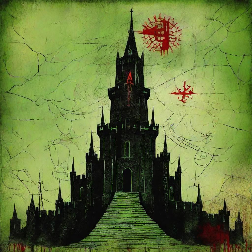 Dark Tower Fortress with Occult Runes, Digital Matte Print